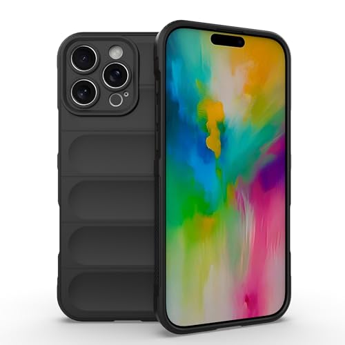 ESTH® Liquid Silicone Hülle für iPhone 16 Pro Max mit Antibakteriellem Schutz und Kratzfestes weichem Mikrofaserfutter, Rundumschutz Stoßfeste Handyhülle Case, Schwarz von ESTH