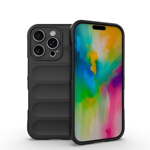 ESTH® Liquid Silicone Hülle für iPhone 16 Pro mit Antibakteriellem Schutz und Kratzfestes weichem Mikrofaserfutter, Rundumschutz Stoßfeste Handyhülle Case, Schwarz von ESTH