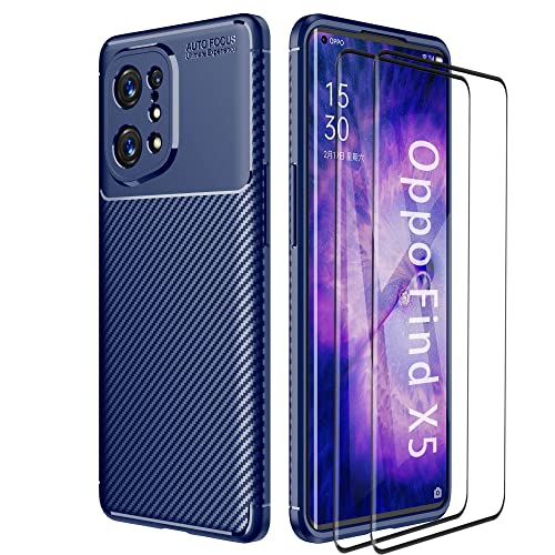 ESTH® TPU Hülle für Oppo Find X5 mit 2 Pack Panzerglas, Stoßfest Case Staubdicht und Anti-Fingerprint Handyhülle, Flexible Slim Bumper Schutzhülle, Blau von ESTH