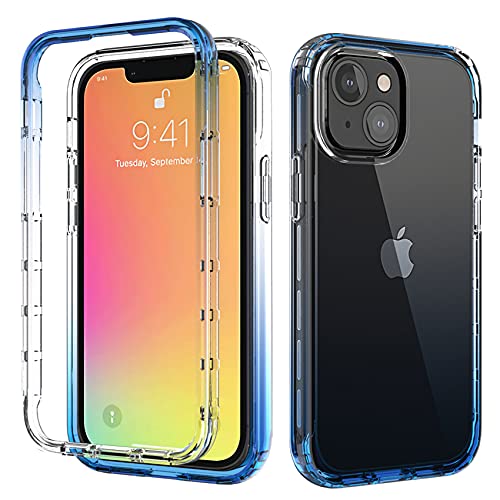 ESTH® Transparent TPU Hülle für iPhone 13 Mini 360 Grad Case Stoßfest Staubdicht Klar Handyhülle, Outdoor Panzerhülle mit PC Bumper, OHNE Displayschutz, Blau von ESTH