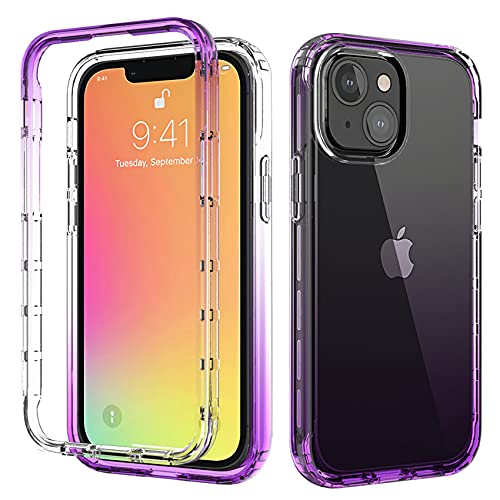 ESTH® Transparent TPU Hülle für iPhone 13 mini 360 Grad Case Stoßfest Staubdicht Klar Handyhülle, Outdoor Panzerhülle mit PC Bumper, OHNE Displayschutz, Lila von ESTH