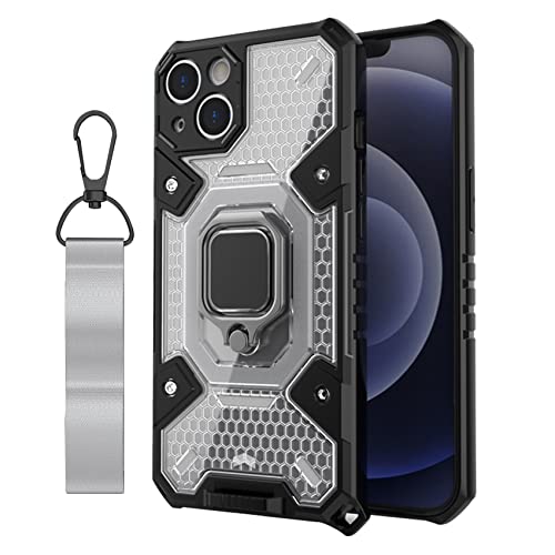 ESTH Hülle für iPhone 13 Mini, Militärische Stoßfeste Handyhülle 360° Drehbarer Ring Ständer Armor Case Schutzhülle Kompatibel mit Auto Magnet, Transparent + 1 Armbänder von ESTH