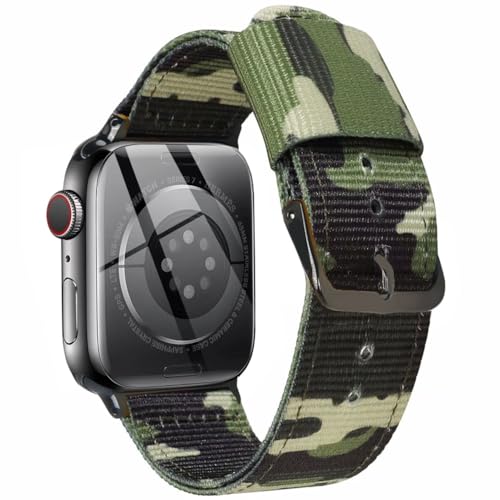 ESTUYOYA Armband Camo für Apple Watch 49mm 45mm 44mm 42mm 41mm 40mm 38mm, Nylonarmband Tarnfarben Grün und Sportschließe für iWatch Ultra 2 SE 2 Series 9 8 7 6 5 4 3 2 1 von ESTUYOYA