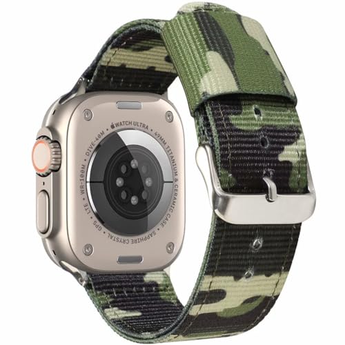 ESTUYOYA Armband Camo für Apple Watch 49mm 45mm 44mm 42mm 41mm 40mm 38mm, Nylonarmband Tarnfarben Grün und Sportschließe für iWatch Ultra 2 SE 2 Series 9 8 7 6 5 4 3 2 1 von ESTUYOYA