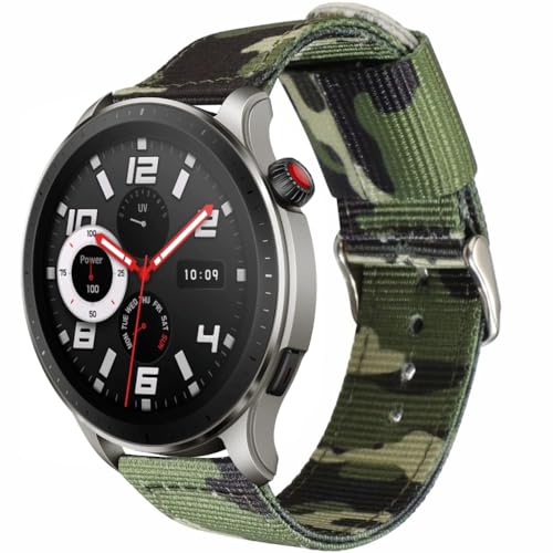 ESTUYOYA Armband Camo kompatibel mit Amazfit Bip 5/Balance/GTR 4/GTR 3 Pro/GTR 3/GTR 2/GTR/GTR 47mm/Stratos 3, Nylon-Armband 22mm Tarnung Grüne Armee Streitkräfte von ESTUYOYA