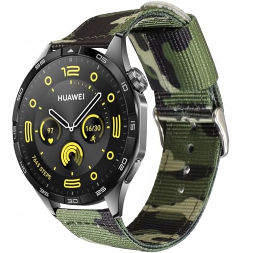 ESTUYOYA Armband Camo kompatibel mit Huawei Watch GT4 46mm/GT3 Pro 46/GT2 Pro/GT2 46mm/GT Runner/Watch 4/Watch 3, Nylon-Armband 22mm Tarnung Grüne Armee von ESTUYOYA
