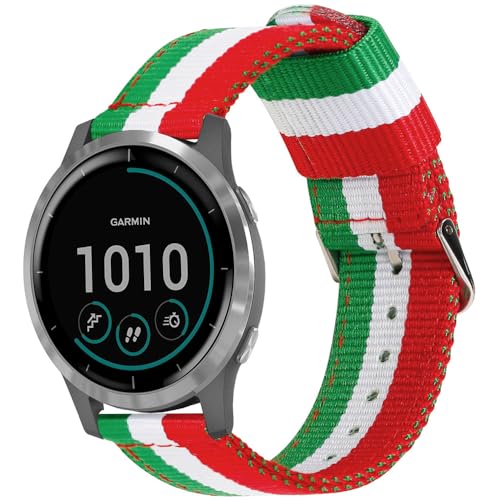 ESTUYOYA Armband Italien kompatibel mit Garmin Vivoactive 4 / Forerunner 255/265 / Venu 3 / Venu 2, Nylon-Armband 22mm Italienische Flagge Grün Weiß Rot von ESTUYOYA