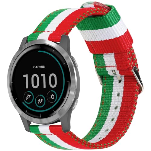 ESTUYOYA Armband Italien kompatibel mit Garmin Vivoactive 4/Forerunner 255/265/Venu 3/Venu 2, Nylon-Armband 22mm Italienische Flagge Grün Weiß Rot von ESTUYOYA