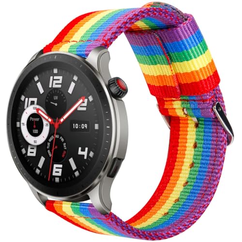 ESTUYOYA Armband Pride kompatibel mit Amazfit GTR 4 / GTR 3 / GTR 2 / GTR/Balance/Cheetah/Stratos 3, Nylon-Armband 22mm LGBTI Farben Stolz Rainbow von ESTUYOYA