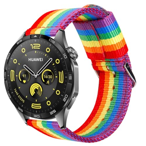 ESTUYOYA Armband Pride kompatibel mit Huawei Watch GT4 46mm/GT3 Pro 46/GT2 Pro/GT2 46mm/GT Runner/Watch 4/Watch 3, Nylon-Armband 22mm LGBTI Farben Stolz Rainbow von ESTUYOYA