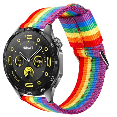 ESTUYOYA Armband Pride kompatibel mit Huawei Watch GT5/5 Pro 46mm/GT4 46 mm/GT 3 Pro-46mm/GT/GT2 46mm/Ultimate, Nylon-Armband 22mm LGBTI Farben Stolz Rainbow von ESTUYOYA