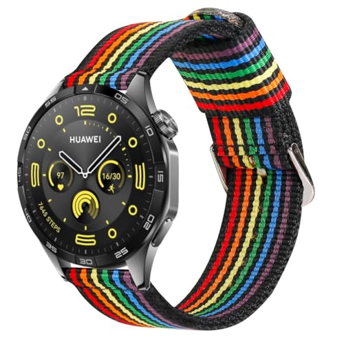 ESTUYOYA Armband Pride kompatibel mit Huawei Watch GT5/5 Pro 46mm/GT4 46 mm/GT 3 Pro-46mm/GT/GT2 46mm/Ultimate Nylon-Armband 22mm Schwarz LGBTI Farben Stolz Rainbow von ESTUYOYA