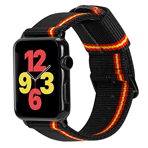 ESTUYOYA Armband Spanien für Apple Watch 49mm 45mm 44mm 42mm, Nylon-Armband Schwarz mit Spanischer Flagge und Sportschließe für iWatch Ultra 2 SE 2 Series 9 8 7 6 5 4 3 2 1 von ESTUYOYA