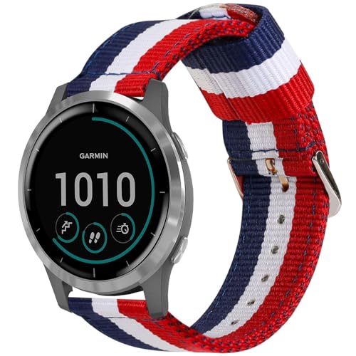 ESTUYOYA Armband kompatibel mit Garmin Vivoactive 4 / Forerunner 255/265 / Venu 3 / Venu 2, Nylon-Armband 22mm Frankreich Flagge Blau Weiß Rot von ESTUYOYA