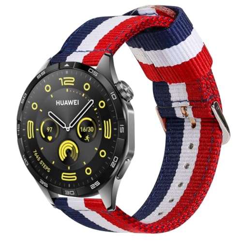 ESTUYOYA Armband kompatibel mit Huawei Watch GT4 46mm/GT3 Pro 46/GT2 Pro/GT2 46mm/GT Runner/Watch 4/Watch 3, Nylon-Armband 22mm Farben der Französischen Flagge von ESTUYOYA