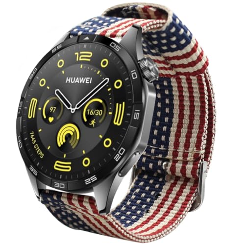 ESTUYOYA Armband kompatibel mit Huawei Watch GT4 46mm/GT3 Pro 46/GT2 Pro/GT2 46mm/GT Runner/Watch 4/Watch 3, Nylon-Armband 22mm USA Flagge EEUU von ESTUYOYA