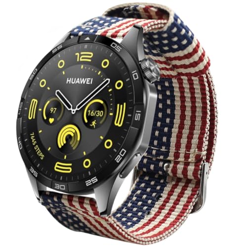ESTUYOYA Armband kompatibel mit Huawei Watch GT5/5 Pro 46mm/GT4 46 mm/GT 3 Pro-46mm/GT/GT2 46mm/Ultimate Nylon-Armband 22mm USA Flagge EEUU von ESTUYOYA