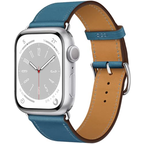 ESTUYOYA - Lederarmband Kompatibel mit Apple Watch Series 8/7/6/5/4/3/2/1/SE/SE2 Edles Leder-Armband Fein und Elegant Männlich Weiblich - Blau von ESTUYOYA