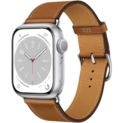 ESTUYOYA Lederband kompatibel mit Apple Watch 41mm 40mm 38mm, (42mm-Serie 10), Feines Lederarmband mit quadrabler Schnalle Unisex iWatch Series 10 9 8 7 6 5 4 3 2 1 SE SE2 - Braun von ESTUYOYA