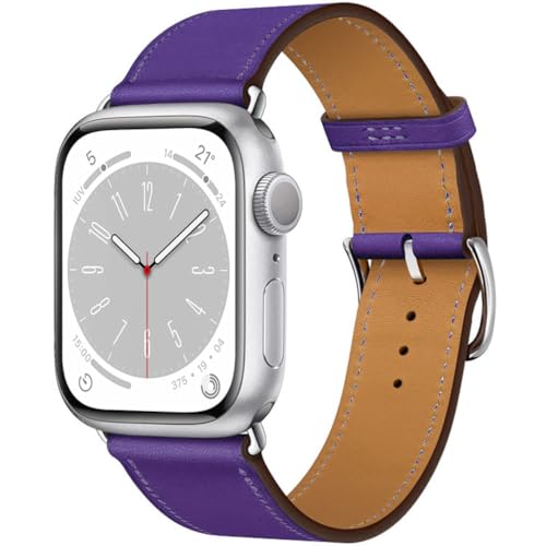 ESTUYOYA - Lederarmband Kompatibel mit Apple Watch Series 8/7/6/5/4/3/2/1/SE/SE2 Edles Leder-Armband Fein und Elegant Männlich Weiblich - Violett von ESTUYOYA