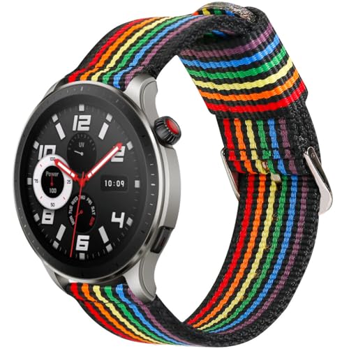 ESTUYOYA - Uhrenarmband 22mm Kompatibel mit Amazfit Bip 5/Balance/GTR 4/GTR 3 Pro/GTR 3/GTR 2/GTR/GTR 47mm/Stratos 3, Regenbogenfarben Gay Pride LGTB Sportlich Elegant - Line von ESTUYOYA