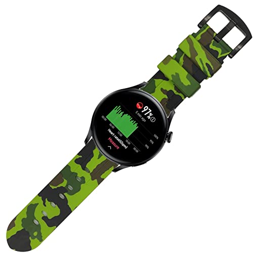 ESTUYOYA - Uhrenarmband 22mm Silikon Kompatibel mit Huawei Watch 3/3 Pro/Huawei Watch GT 2/Sport/GT Classic/Fashion/GT Active Armband Armee-Tarnung Sanfte Berührung Militärischer Stil - Grün von ESTUYOYA