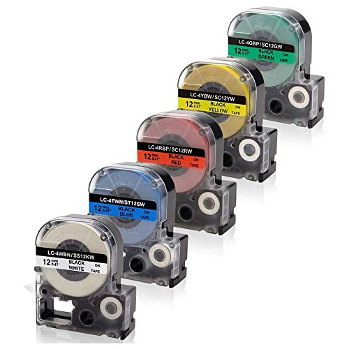 5 StüCke 12Mm Maker Tape Maker Schwarz Weiß/Rot/Blau/Gelb/GrüN Tape für/Drucker von ESUSO