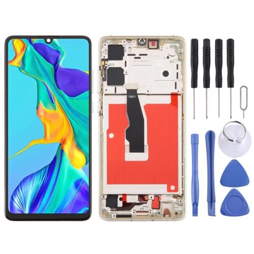 ESVDBPUV DSZQKS SMBJP TFT-LCD-Bildschirm-Digitalisierer für Hua wei P30, vollständige Montage mit Rahmen, unterstützt keine Fingerabdruck-Identifikation, SMBJP (Gold) von ESVDBPUV