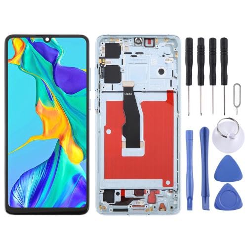 ESVDBPUV DSZQKS SMBJP TFT-LCD-Bildschirm-Digitalisierer für Hua wei P30, vollständige Montage mit Rahmen, unterstützt keine Fingerabdruck-Identifikation, SMBJP (blau) von ESVDBPUV