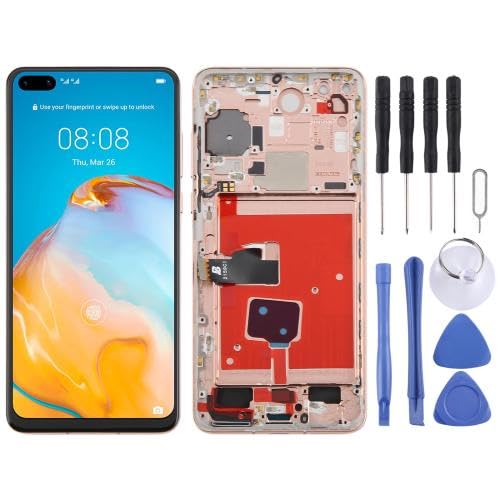 ESVDBPUV DSZQKS SMBJP TFT-LCD-Bildschirm-Digitalisierer für Hua wei P40, vollständige Montage mit Rahmen, unterstützt keine Fingerabdruck-Identifikation, SMBJP (Rosa) von ESVDBPUV