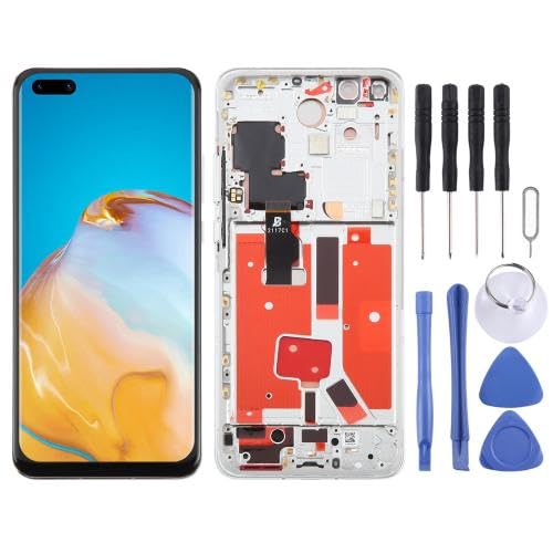 ESVDBPUV DSZQKS SMBJP TFT-LCD-Bildschirm-Digitalisierer für Hua wei P40 Pro, vollständige Montage mit Rahmen, unterstützt keine Fingerabdruck-Identifikation, SMBJP (Silber) von ESVDBPUV