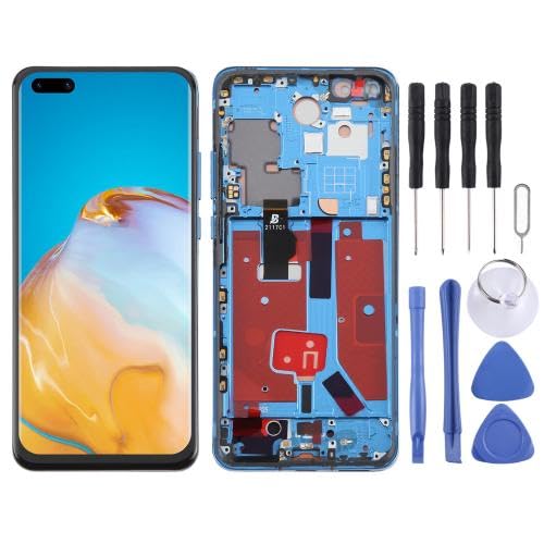 ESVDBPUV DSZQKS SMBJP TFT-LCD-Bildschirm-Digitalisierer für Hua wei P40 Pro, vollständige Montage mit Rahmen, unterstützt keine Fingerabdruck-Identifikation, SMBJP (blau) von ESVDBPUV