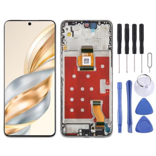 ESVDBPUV YXLGNDD LCD-Bildschirm-Digitizer für Honor X60, komplette Montage mit Rahmen, SMBJP (Silber) von ESVDBPUV