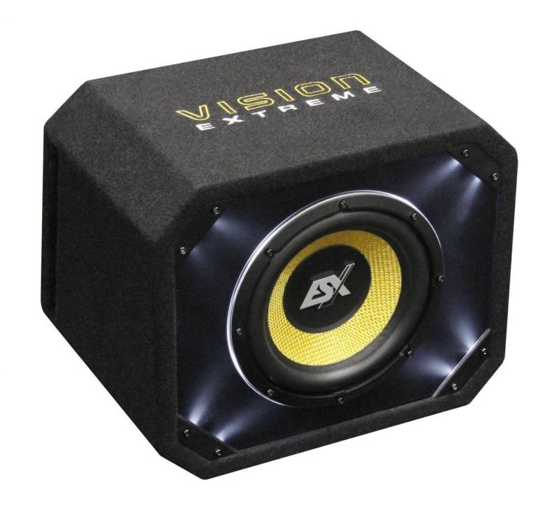 ESX VISION Single-Reflexbox VE-250 25cm (10) Auto-Subwoofer (400 W, Weiße Acrylfront-LED-Beleuchtung) von ESX