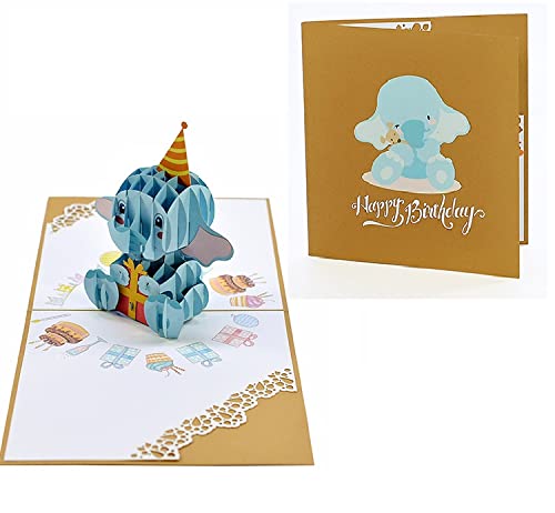 ETA 3D Happy Birthday Pop Up Karten Elefant Karte für Kinder Teenager Freunde Jungen Mädchen Sohn Tochter Enkelkind zum Geburtstag B21 von ETA