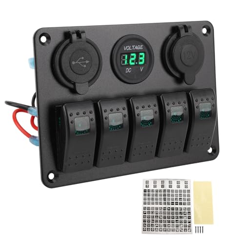 Aluminiumlegierung Wasser 5 Gang Switch Control Panel mit USB -Sockelspannungsmesser für Marine -Wohnmobil -LKWs (Grün) von ETAINGYEUN