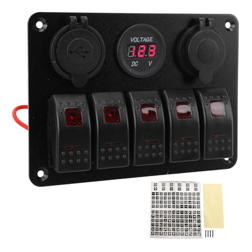 Aluminiumlegierung Wasser 5 Gang Switch Control Panel mit USB -Sockelspannungsmesser für Marine -Wohnmobil -LKWs (Verrotten) von ETAINGYEUN