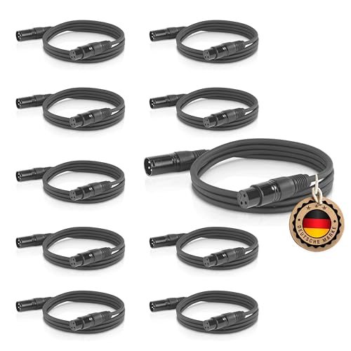 ETEC Professional 10x XLR Audio Kabel 10m - Mikrofonkabel, DMX Kabel, Symmetrische XLR Kabel für Musik, Lichttechnik, und DJ-Equipment von ETEC
