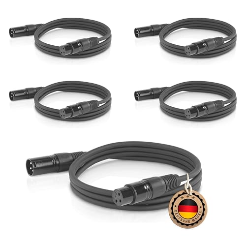 ETEC Professional 5x XLR Audio Kabel 10m Mikrofonkabel DMX OFC-Kupfer symmetrisch schwarz Stecker Buchse Lichttechnik Datenübertragung Musik Sound von ETEC