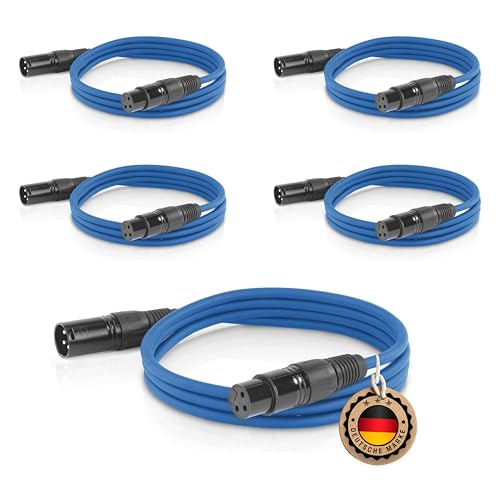 ETEC Professional 5x XLR Audio Kabel 3m Mikrofonkabel DMX OFC-Kupfer symmetrisch blau Stecker Buchse Lichttechnik Datenübertragung Musik Sound von ETEC
