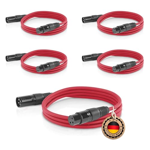 ETEC Professional 5x XLR Audio Kabel 5m Mikrofonkabel DMX OFC-Kupfer symmetrisch rot Stecker Buchse Lichttechnik Datenübertragung Musik Sound von ETEC