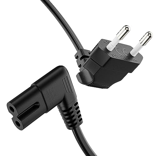 ETEC Stromkabel Netzkabel 2 Polig, 1,0m, Eurostecker Netzstecker Typ C auf IEC C7 Buchse Euro 8 Stecker, 90° Winkel Strom Kabel Netzteil für PS3, PS4, PS5, Haushaltsgeräte, TV UVM, Schwarz von ETEC