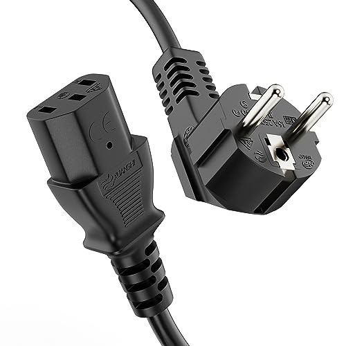 ETEC Euro-Stromkabel, 90° Schutzkontakt-Stecker auf gerade C13 IEC-Buchse, Netzkabel für Hausgeräte, Kaltgeräte-Kabel, 1,00m, schwarz von ETEC