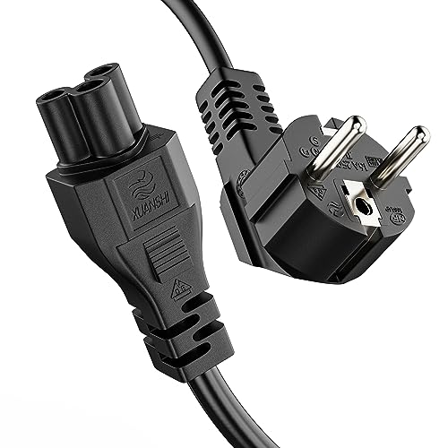 ETEC Euro-Stromkabel, 90° Schutzkontakt-Stecker auf gerade C5 IEC-Buchse, Netzkabel für Hausgeräte, 1,00m, schwarz von ETEC