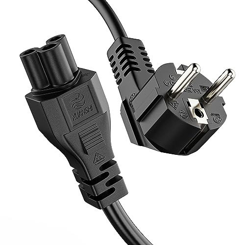 ETEC Euro-Stromkabel, 90° Schutzkontakt-Stecker auf gerade C5 IEC-Buchse, Netzkabel für Hausgeräte, 3,00m, schwarz von ETEC