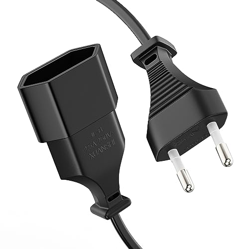 ETEC Euro-Stromkabel, Verlängerungs-Kabel, gerader Euro-Stecker auf gerade Euro-Buchse, Netzkabel für Hausgeräte, 2,00m, schwarz von ETEC