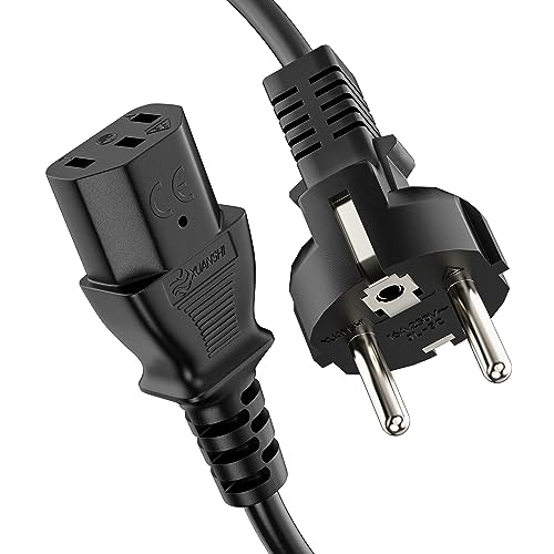 ETEC Euro-Stromkabel, gerader Schutzkontakt-Stecker auf gerade C13 IEC-Buchse, Netzkabel für Hausgeräte, Kaltgeräte-Kabel, 2,00m, schwarz von ETEC