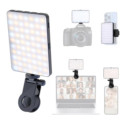 ETENTOUS Selfie Licht mit Clip, 72 LED Videolicht Dimmbare 3000K-9900K, Eingebauten Rechargeable Akkus CRI 95+,3 Lichtmodi,Tragbares Kamera Licht mit Cold Shoe Mount für Camera,Handy, YouTube,TikTok von ETENTOUS