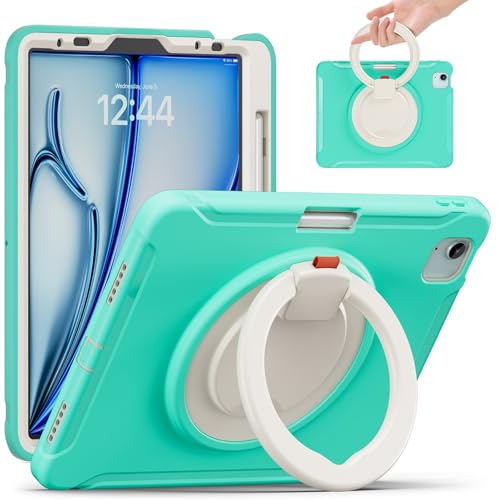 ETGOKJM Tablet-Schutz Compatible with iPad Air 11 inch (M3 2025 7th/M2 2024 6th) Case, Shockproof Hybrid Protective Cover with Rotating Handle & Stand, Kid-Friendly Design Tablet-Zubehör(Mint Green) von ETGOKJM