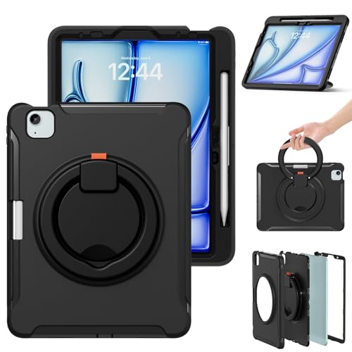 ETGOKJM Tablet-Schutz Compatible with iPad Air 11 inch Case 2024, Air 6th Generation Case, Shockproof Hybrid Protective Cover with Rotating Handle & Stand, Kid-Friendly Design Tablet-Zubehör(Black) von ETGOKJM